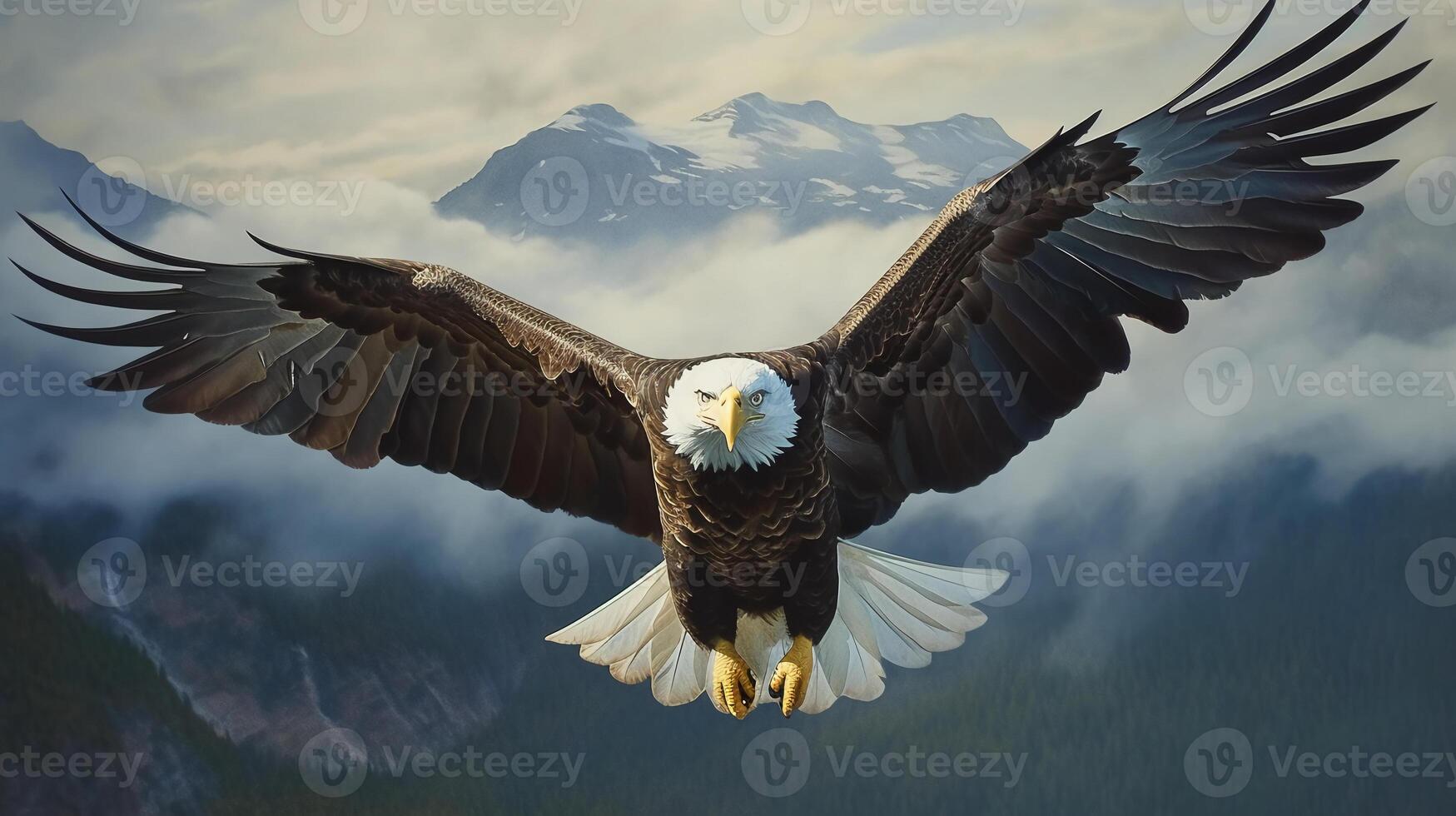 Photorealistic image of a majestic eagle soaring in the sky. photo