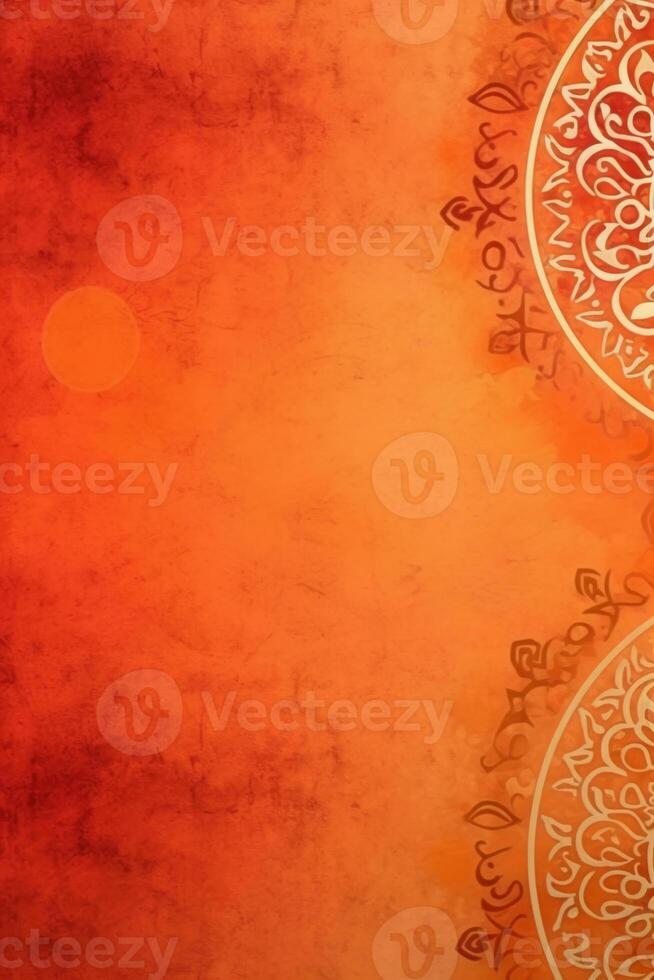 orange Pantone color background paper texture Rangoli pattern painting. photo