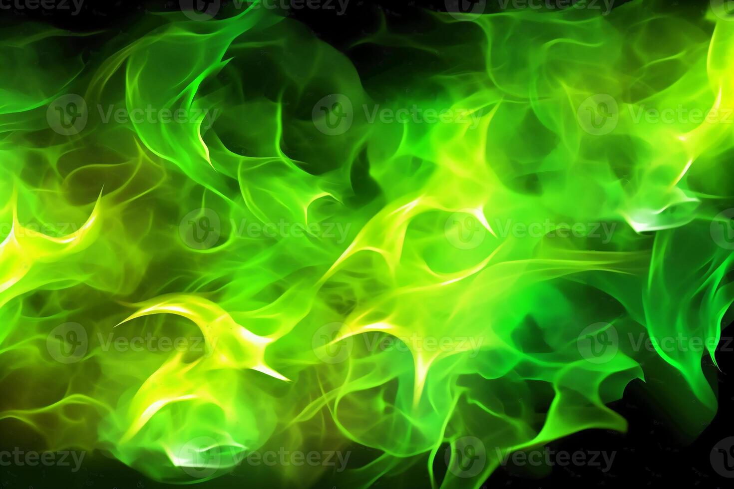 Drawn neon color green, Burning flame background material abstract hand. photo