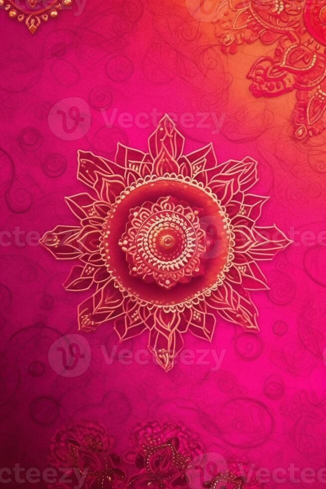 Fuchsia Crayola color background paper texture Rangoli pattern painting. photo