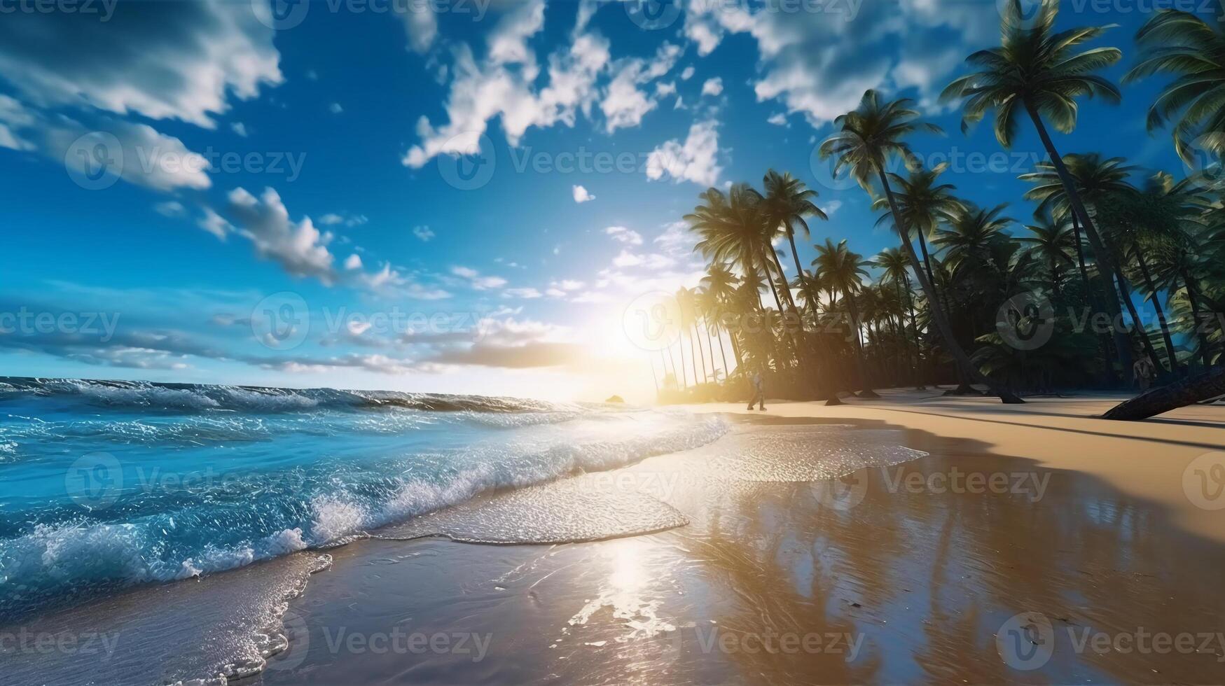 A beautiful beach with crystal blue water and white sand. photo