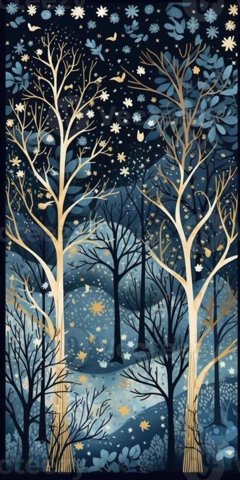 Night forest pattern, minimal, graphic poster design. photo