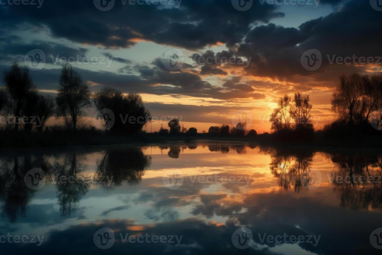 A scene in which the entire sky is reflected in the water. photo