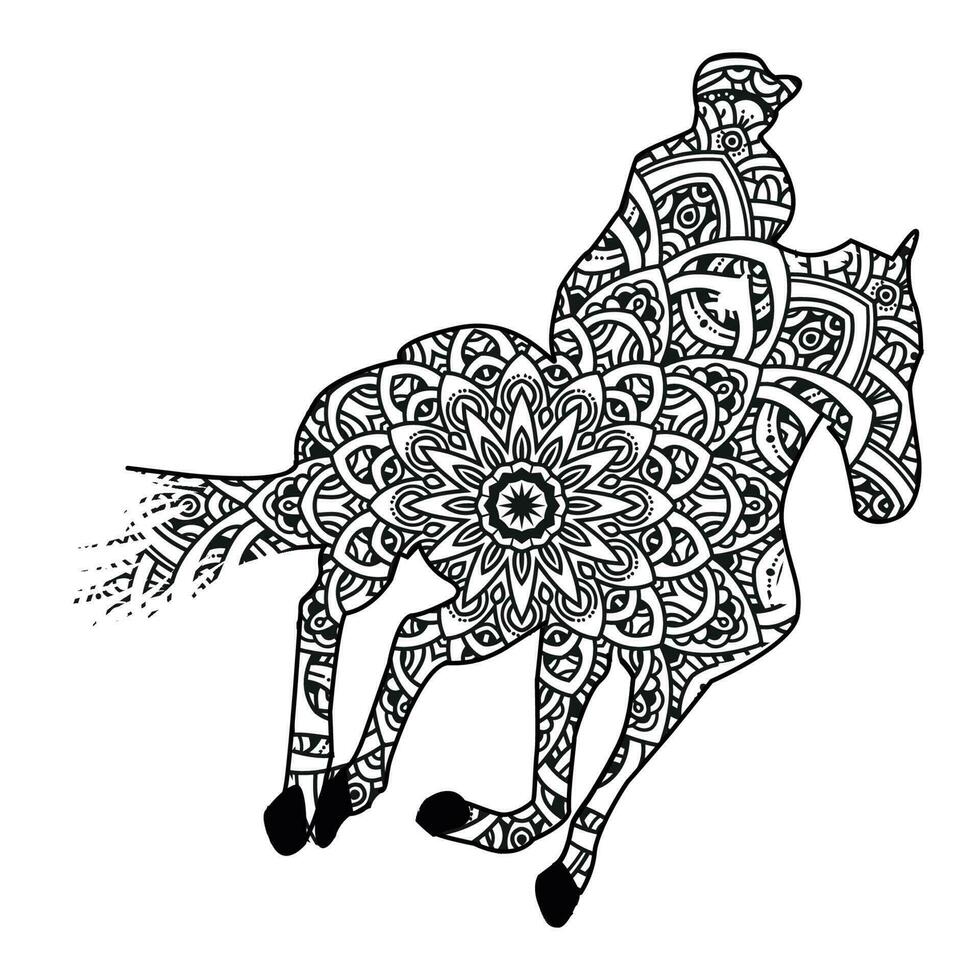 horse mandala coloring vector illustration line art design