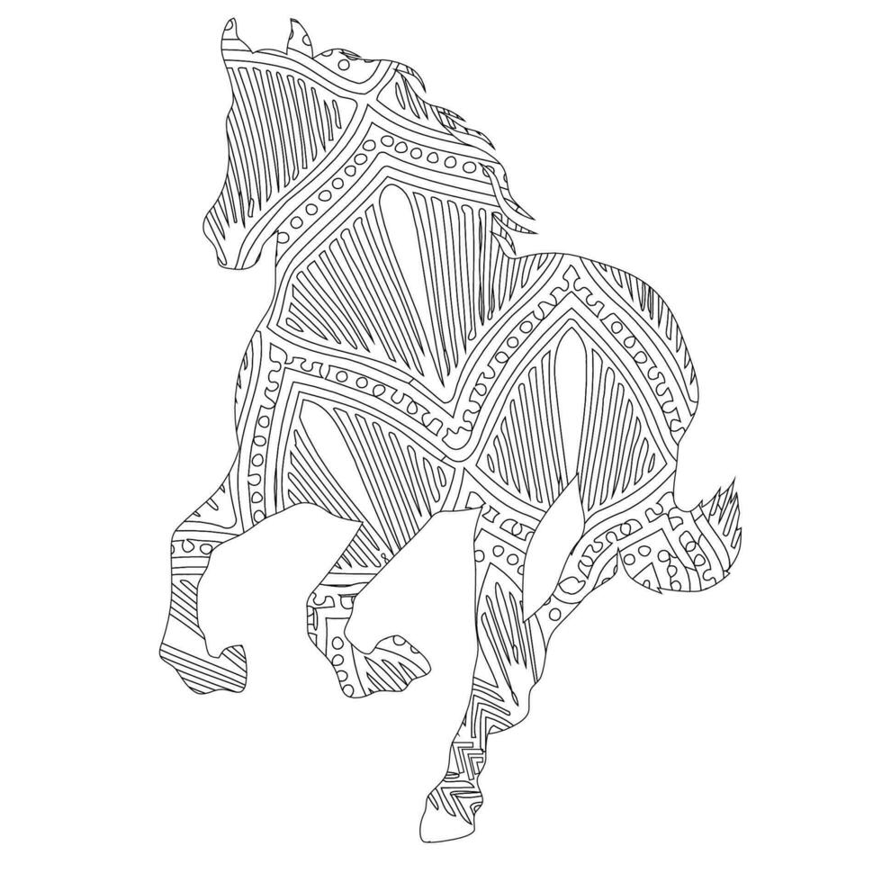 caballo de imprenta mandala colorante página para niños y adultos, animal mandala vector línea Arte diseño estilo ilustración.