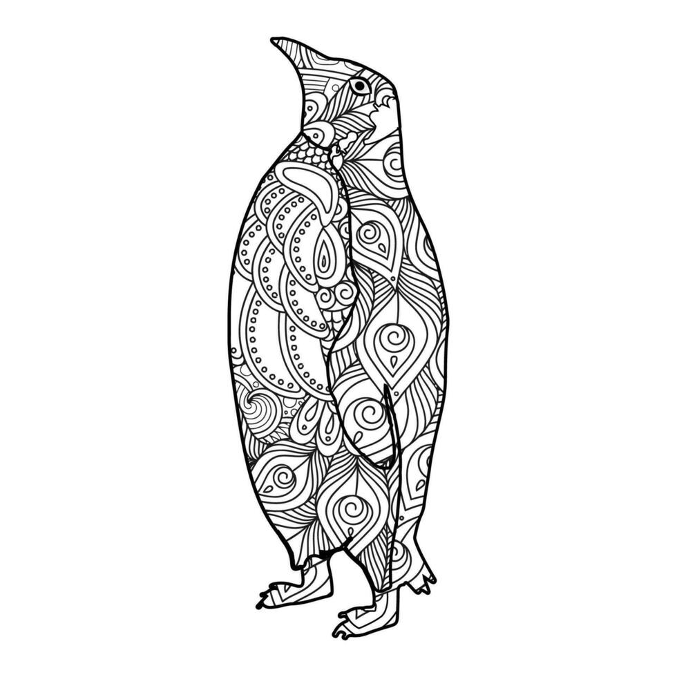 penguin mandala coloring vector illustration kids and adults design