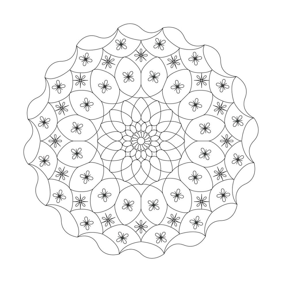 circular modelo flor de mandala diseño con mano dibujado. único diseño con pétalo flor. vector mandala floral patrones con negro y blanco antecedentes.