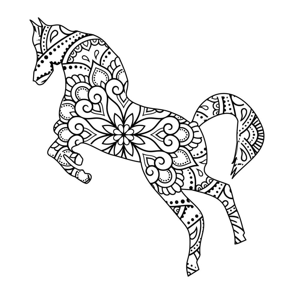 horse mandala coloring vector illustration line art design