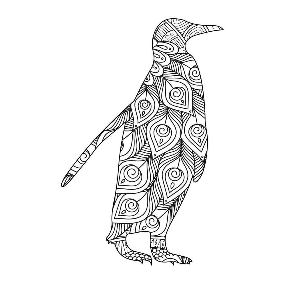 penguin mandala coloring vector illustration kids and adults design