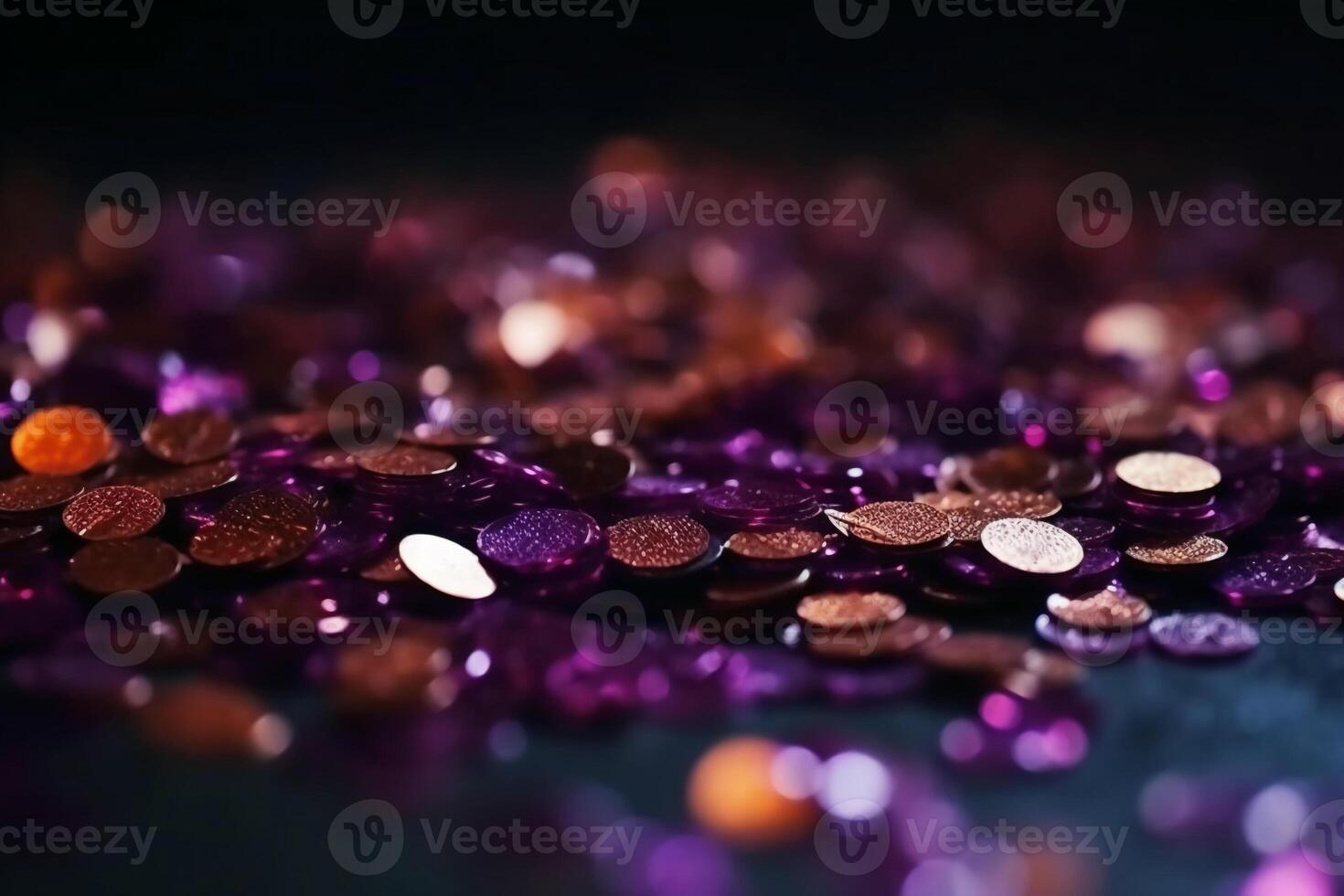 Sparkling Glitter abstract background dark purple saturated color, de - focused, macro. Sequins fall and sparkle, round bokeh. photo