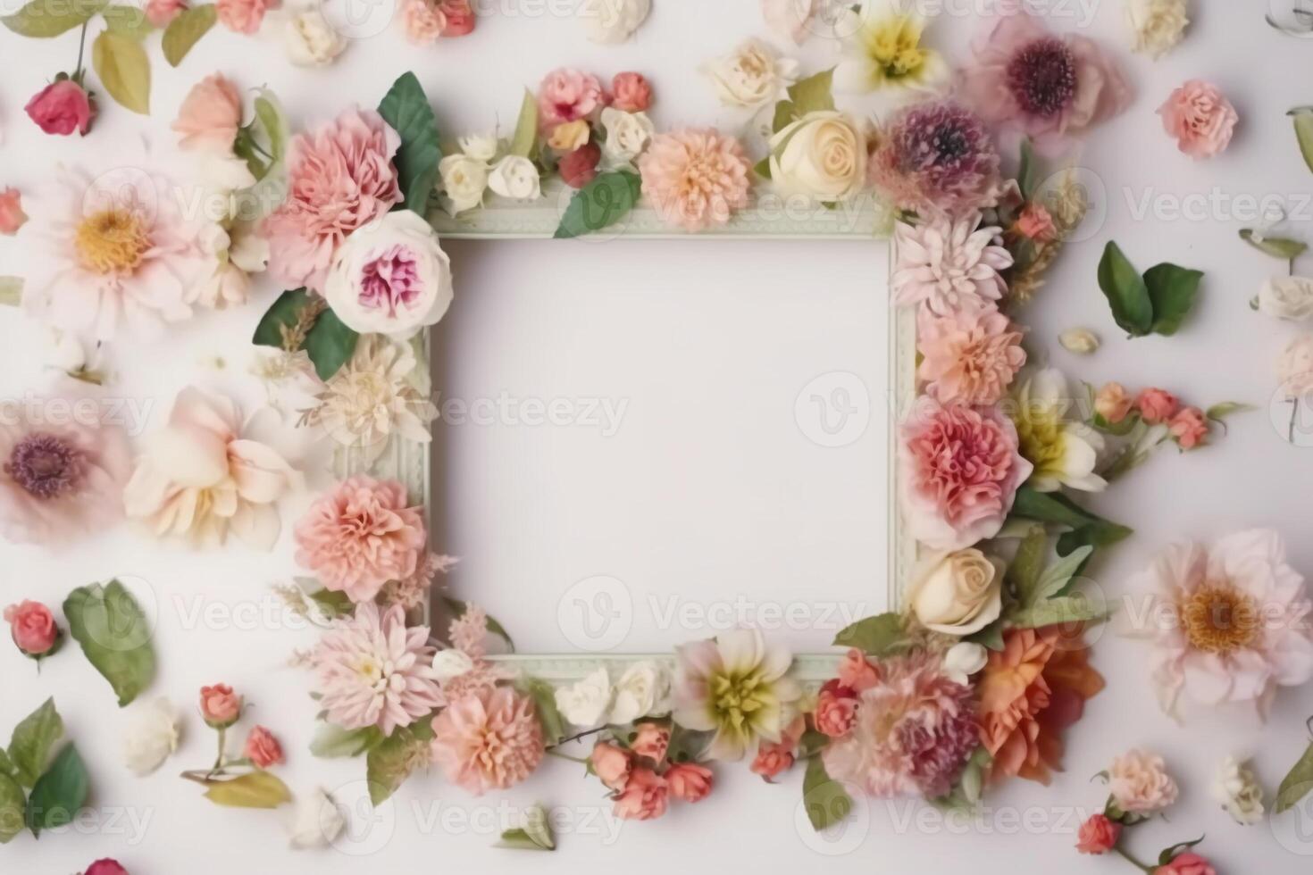 A frame decorated with flowers. photo