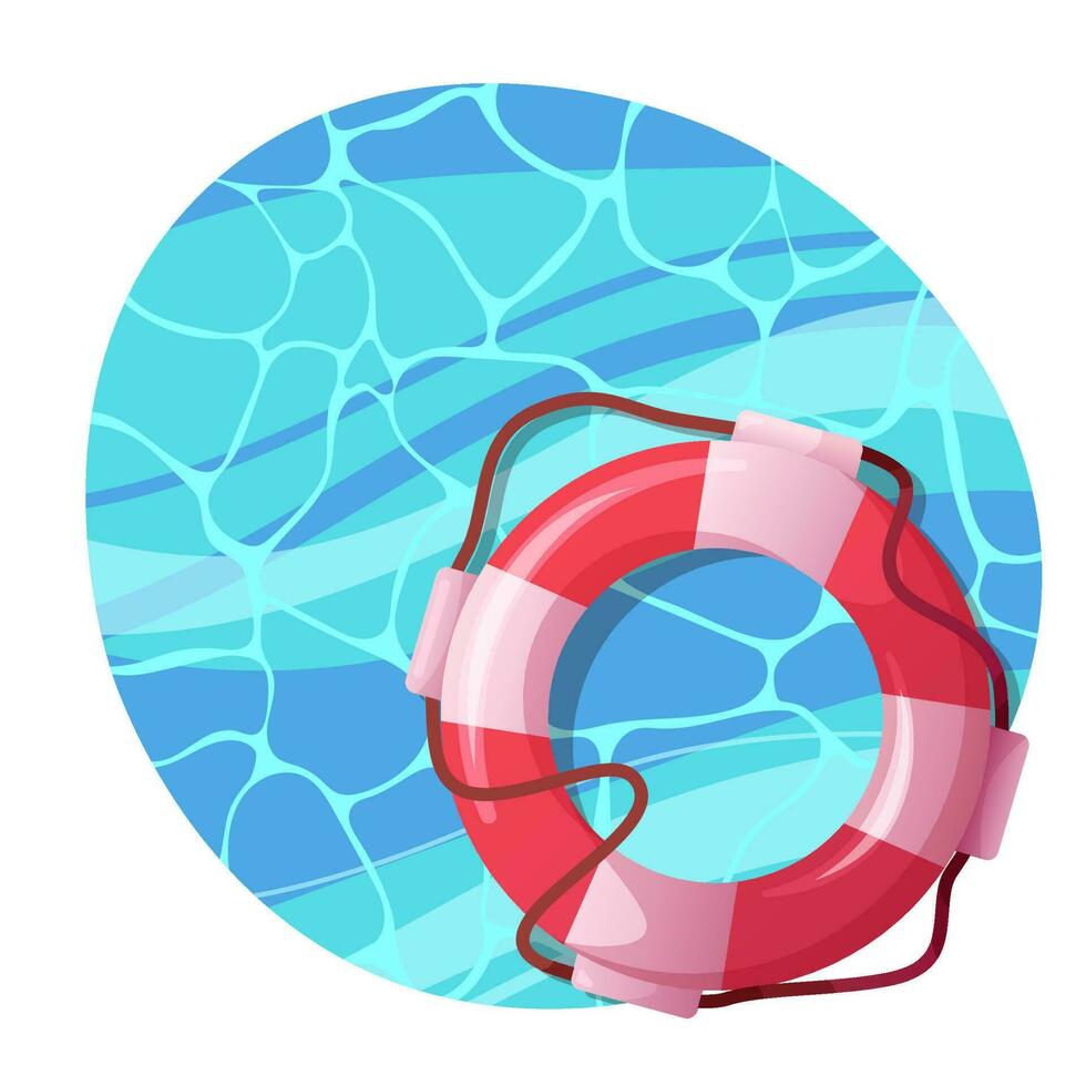 Red lifebuoy on water. Lifeguard top view. Vector illustration isolated on white.