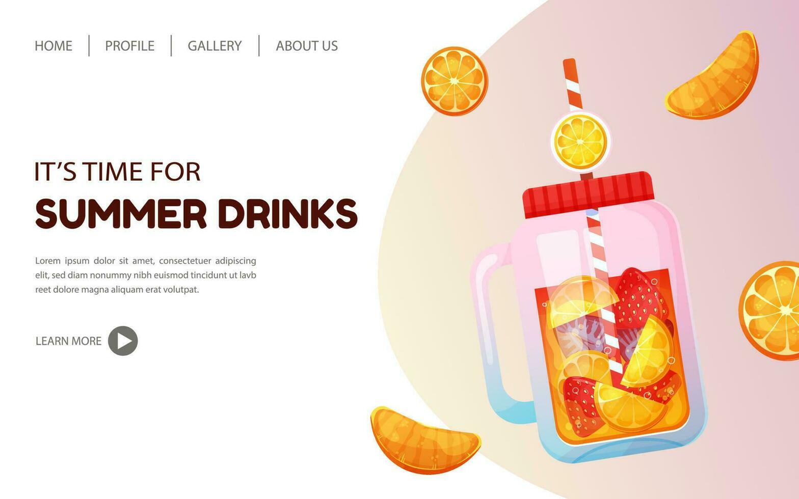 Creative summer landing page design in trendy colors with summer drinks. Web page design. Vector template. Modern vector illustration concept for website and mobile website development