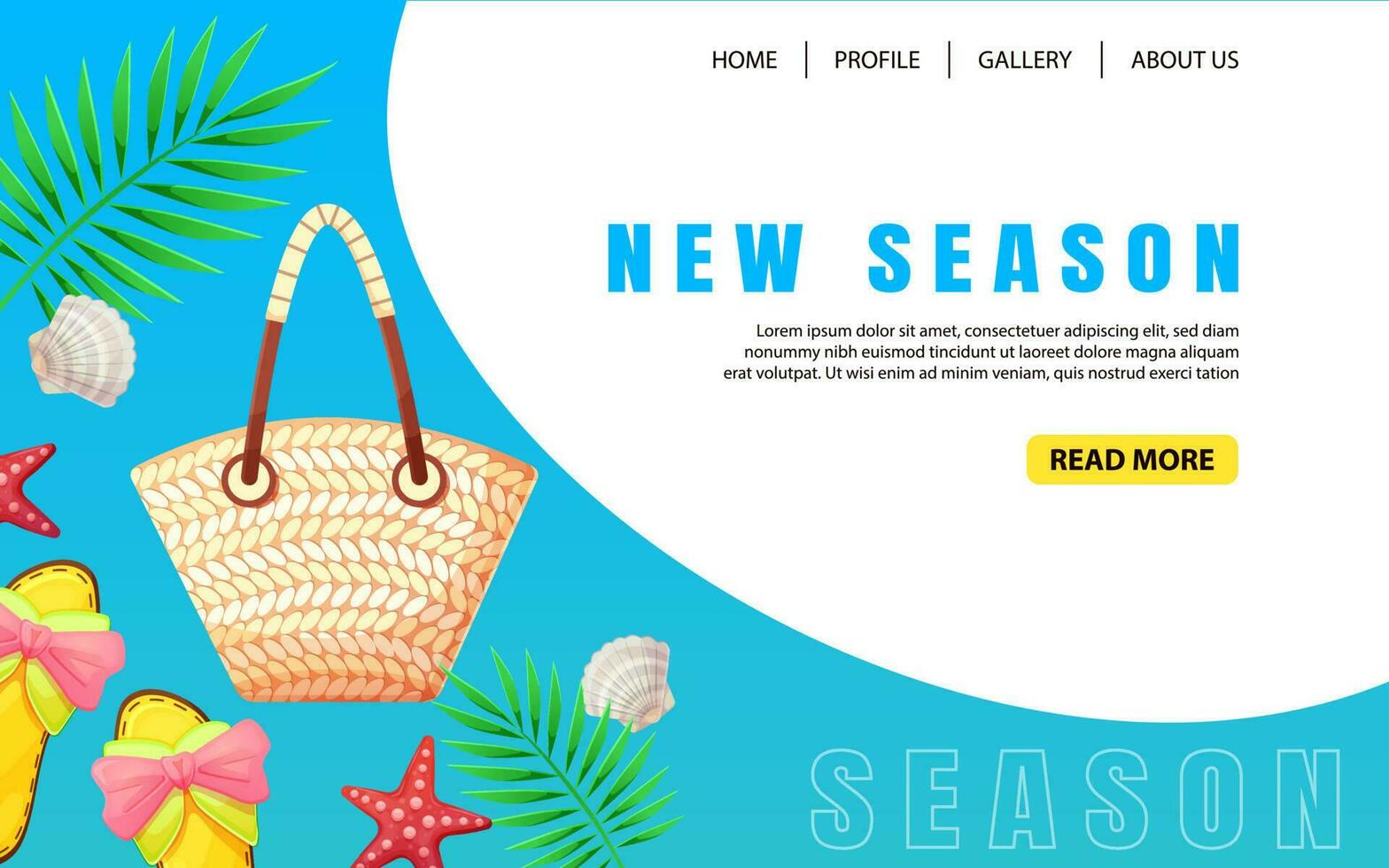 Creative summer landing page design in trendy colors with beach accessories. Web page design. Vector template. Modern vector illustration concept for website.