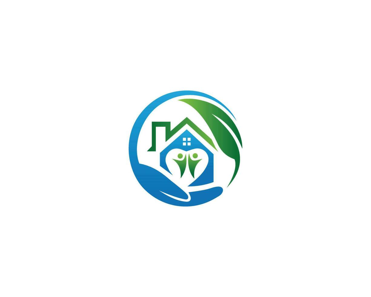 amor personas hogar médico salud cuidado logo diseño. ayuda personas con natural hoja símbolos vector modelo icono.