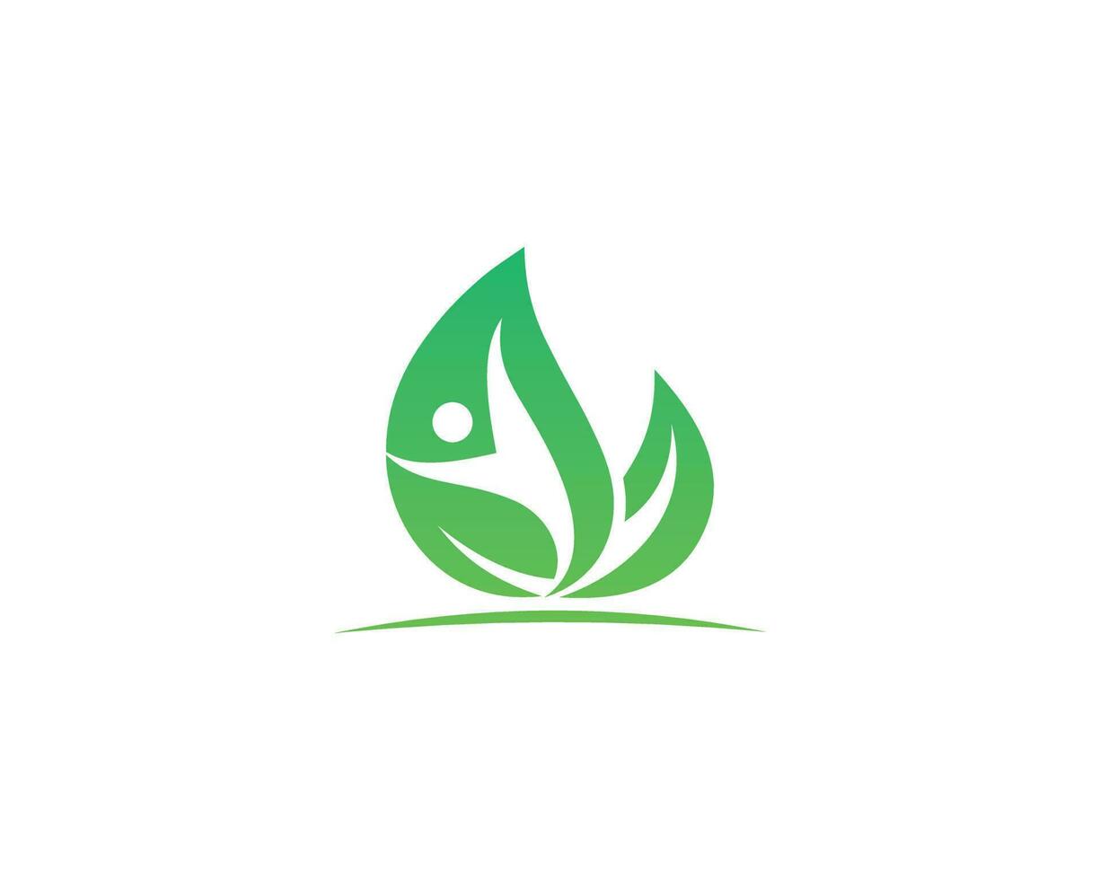 Healthy Life Logo. Human Figure On Leaves. Ecological And Biological Product  Sign. Ecology Symbol Vector Template Illustration.