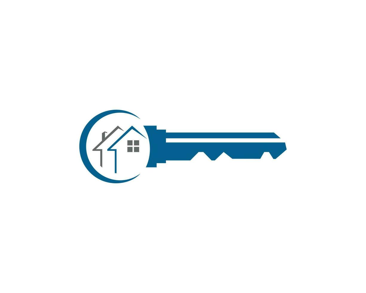 Abstract Key House Real Estate Logo. Key Home With Window Vector Template Design.