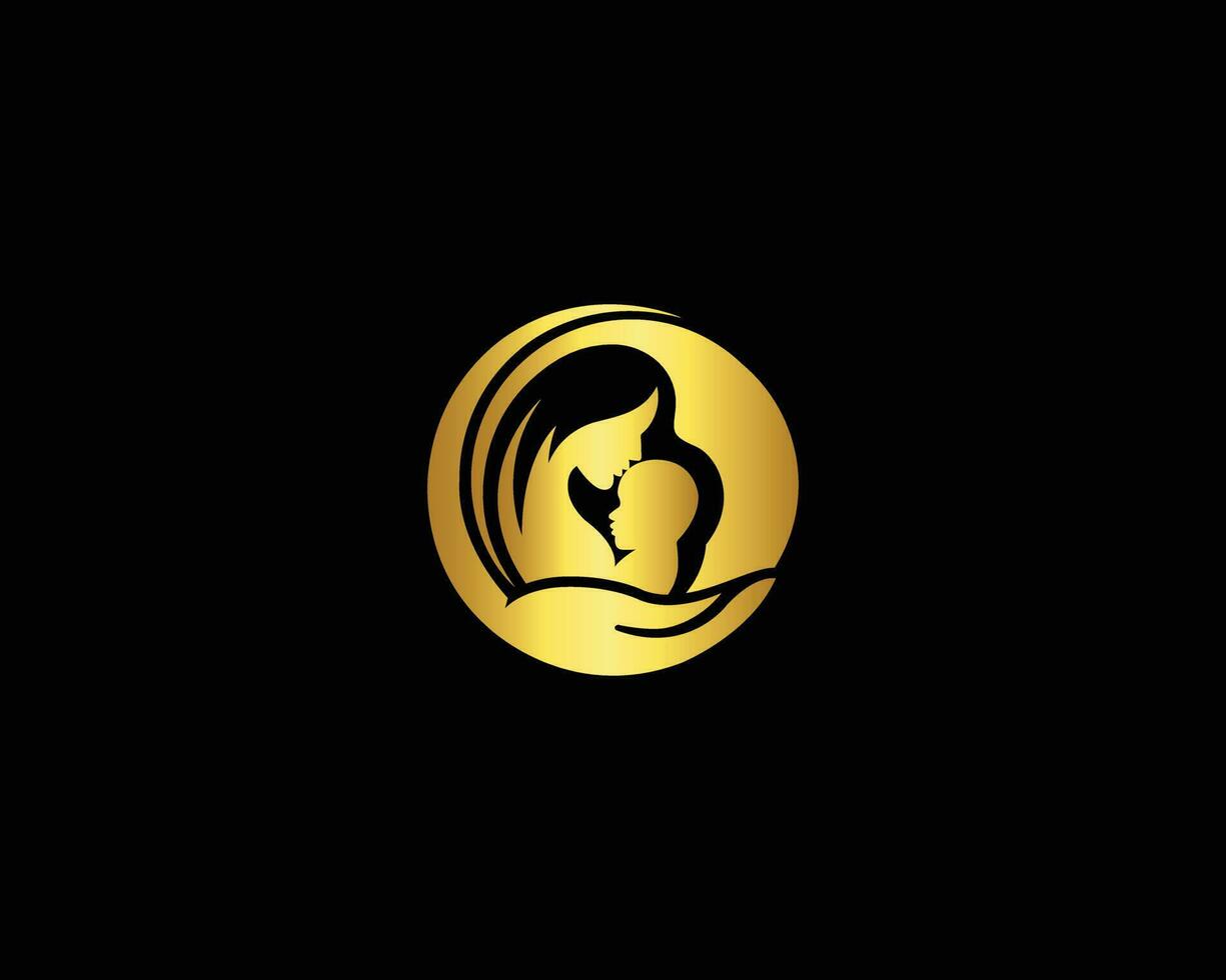 mamá y bebé amor logo diseño símbolo. oro color vector modelo.