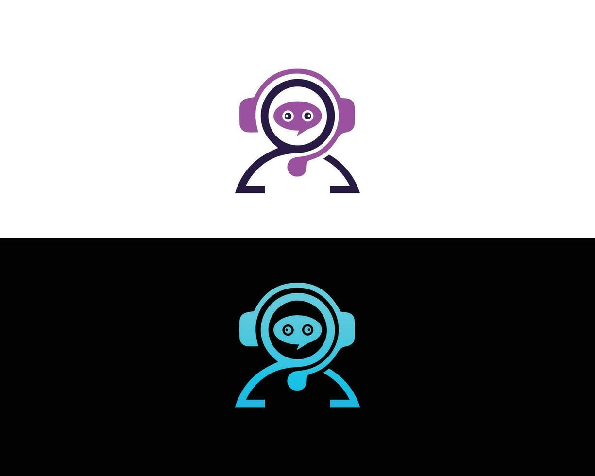 Creative Robot Chat Bot Sign For Support Service Logo Design Concept. Chatbot Character Flat Style Vector Illustration.