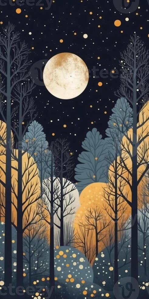 Night forest pattern, minimal, graphic poster design. photo