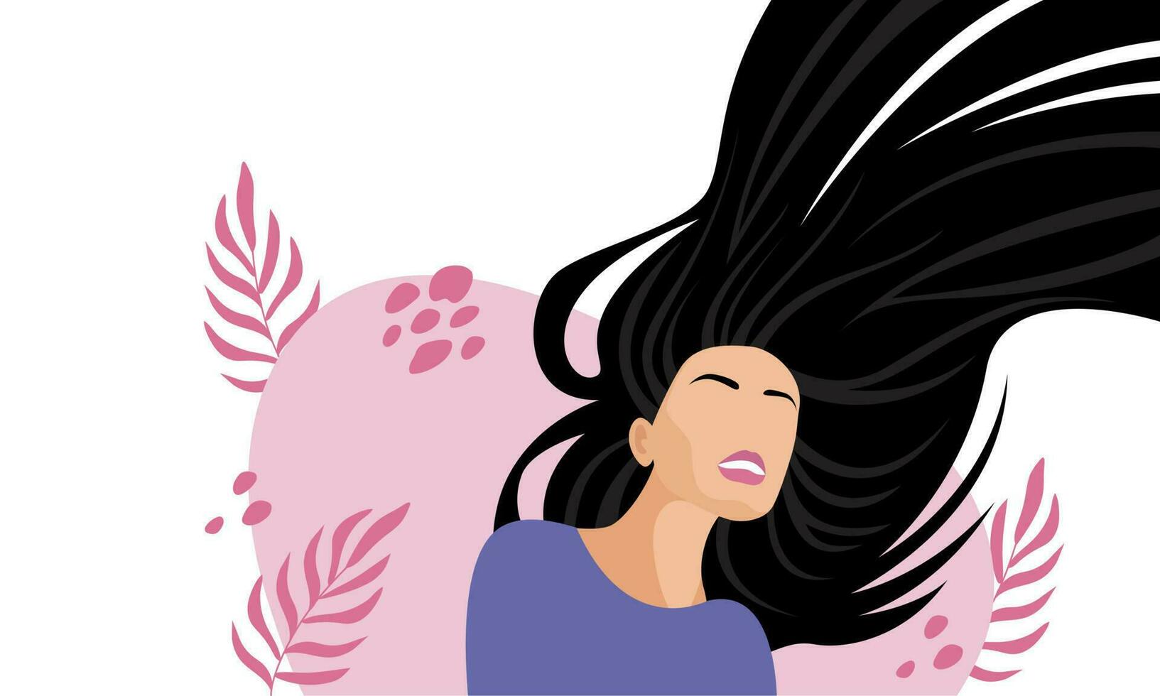 Abstract woman with thick long hair. Hairstyle. Beauty salon banner concept. Vector illustration on white background.