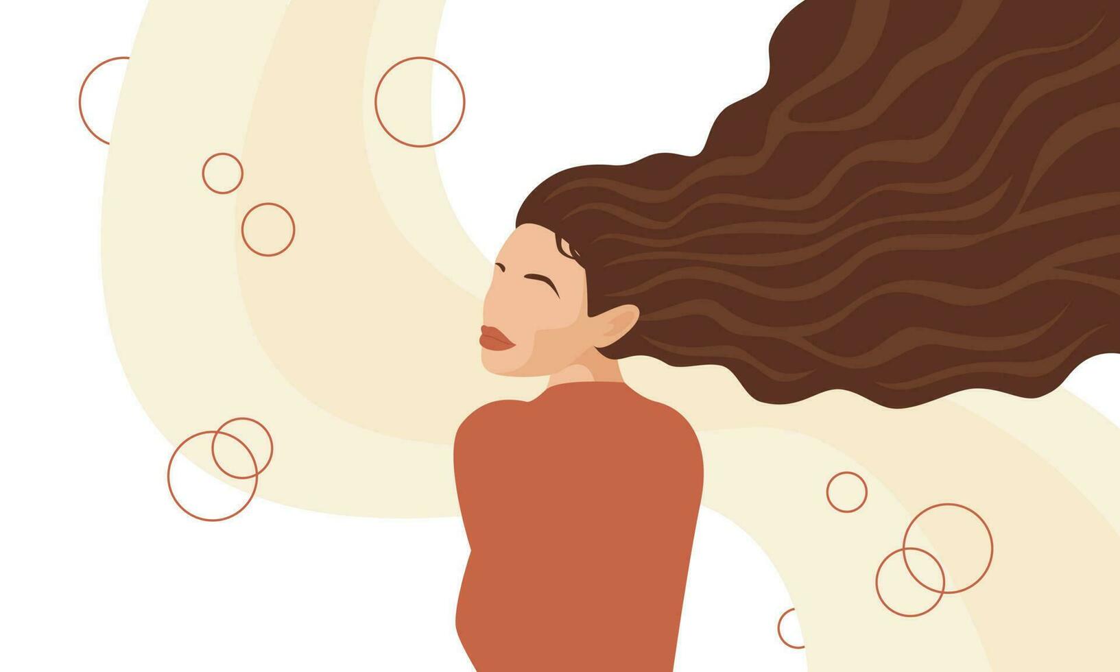 Abstract woman with thick curly long hair on an abstract background. Hairstyle. Beauty salon banner concept. Vector illustration on white background.