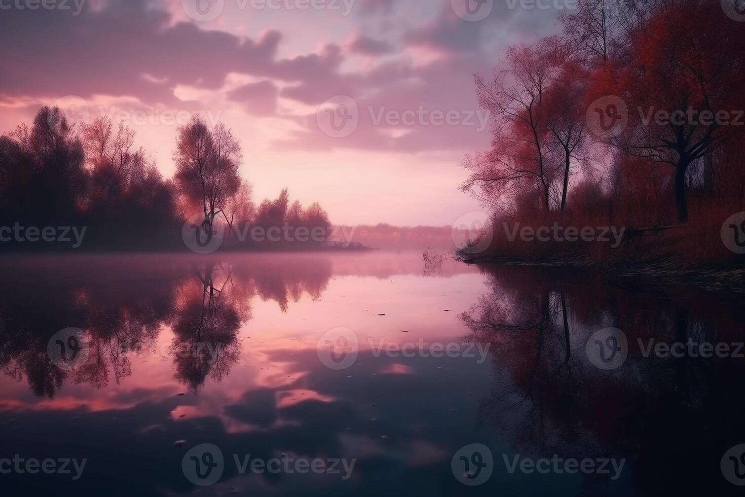 A scene in which the entire pink sky is reflected in the water. photo