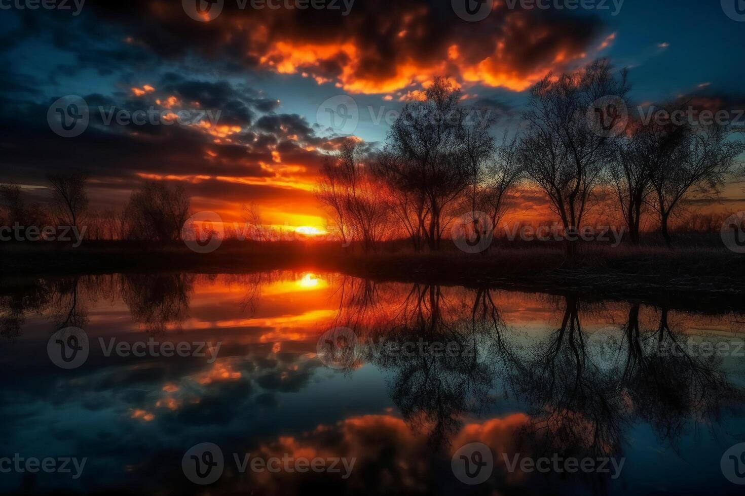 A scene in which the entire sky is reflected in the water. photo