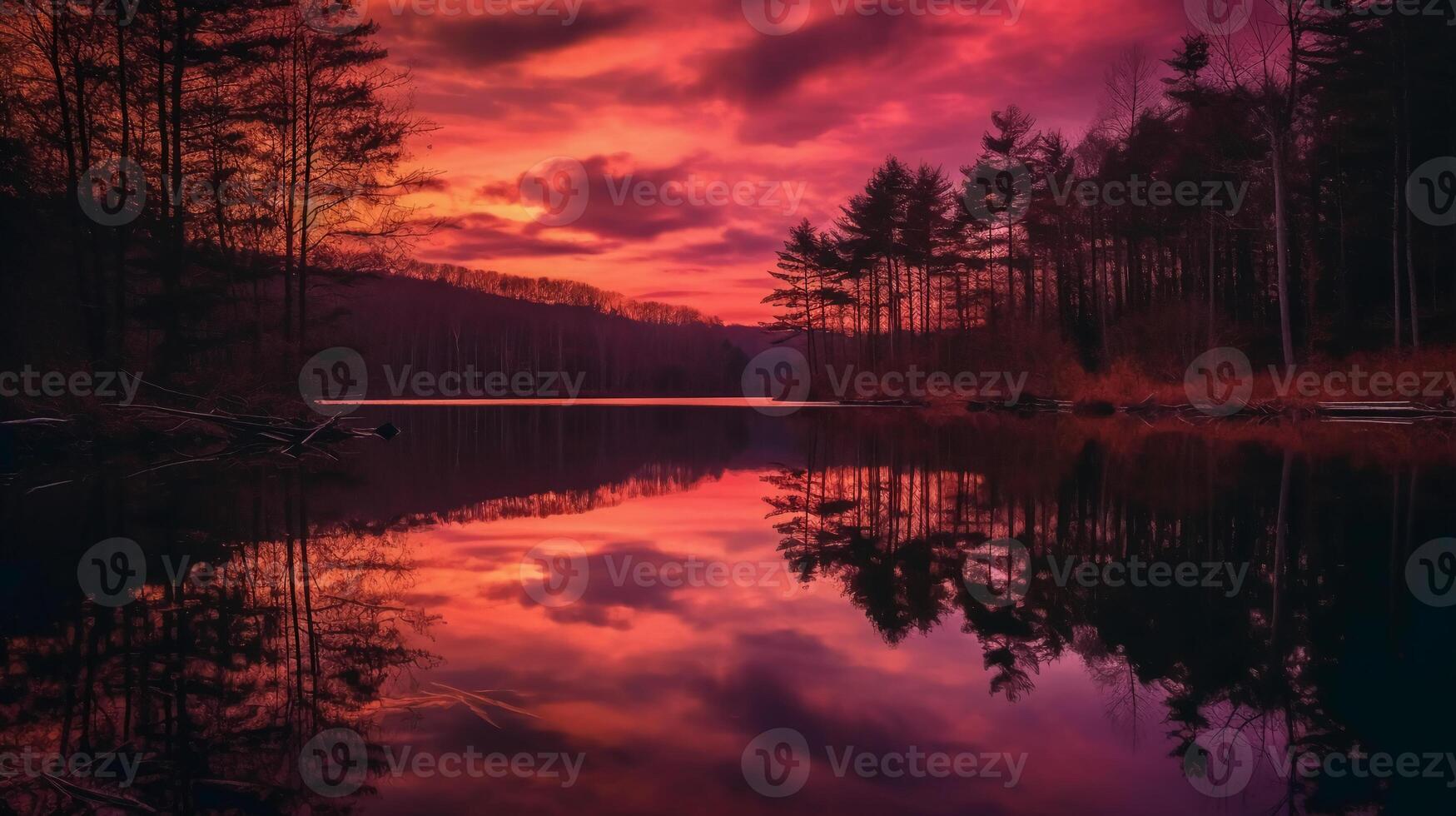 A scene in which the entire pink sky is reflected in the water. photo