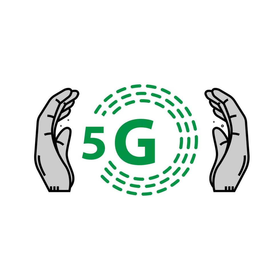 5G sign. Hands with 5G icon. Vector illustration. on white background.