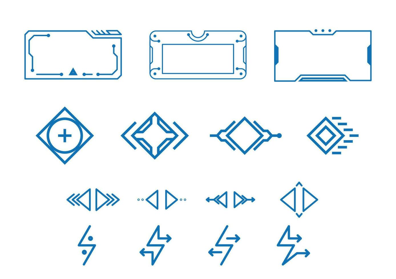 Set of sci fi ui hud web futuristic elements modern icons on the topic of data storage. Vector blue image.