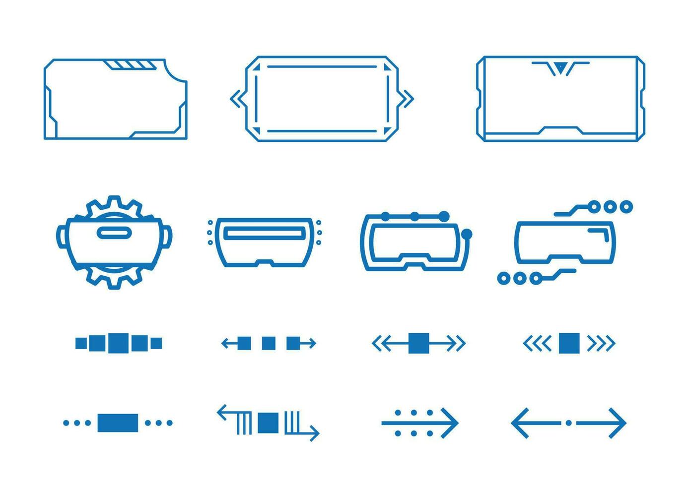 Set of sci fi ui hud web futuristic elements modern icons on the topic of data storage. Vector blue image.