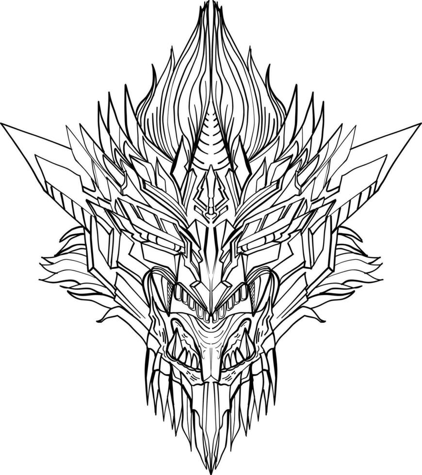 Hand drawn Face Dragon and Thai line art. Isolate on white and illustration dragon.dragon symbols, various geometric shapes. vector