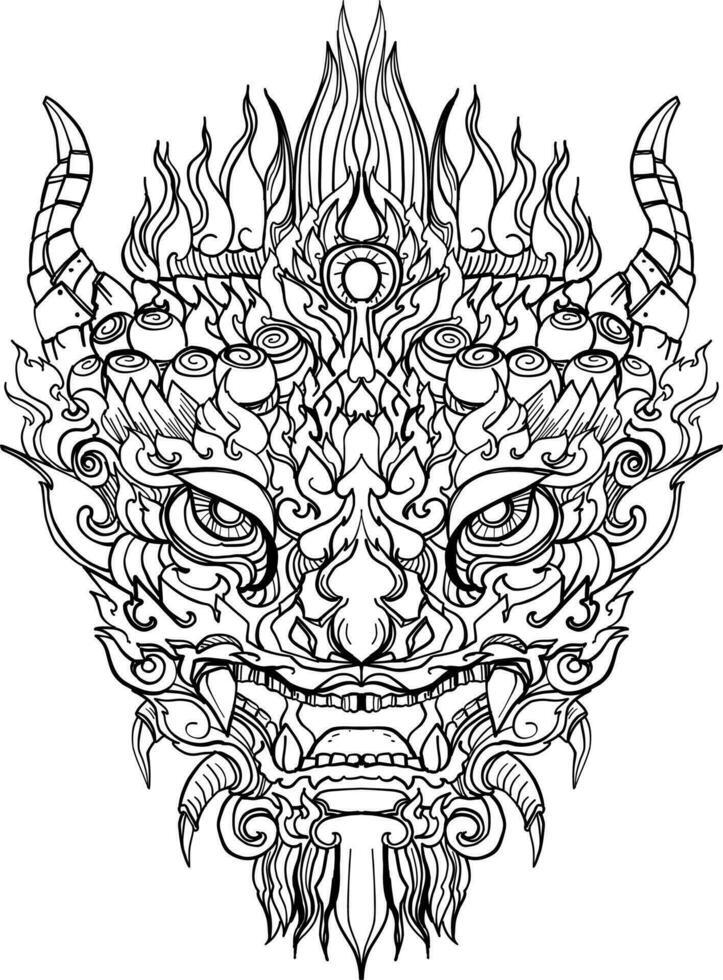 Hand drawn Face Dragon and Thai line art. Isolate on white and illustration dragon.dragon symbols, various geometric shapes. vector