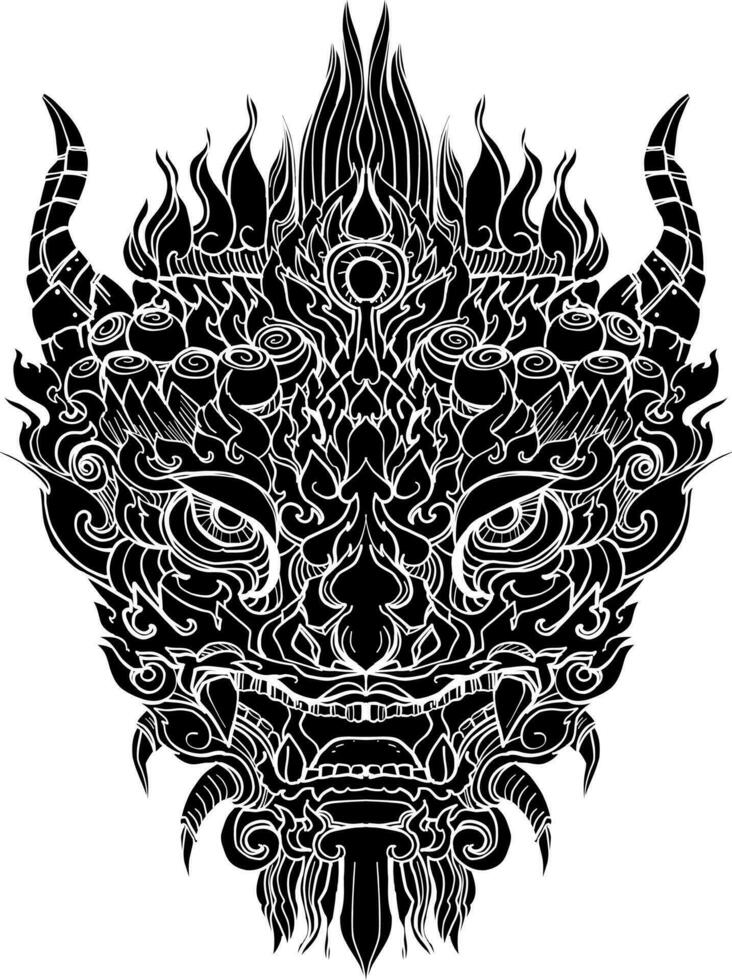 Hand drawn Face Dragon and Thai line art. Isolate on white and illustration dragon.dragon symbols, various geometric shapes. vector