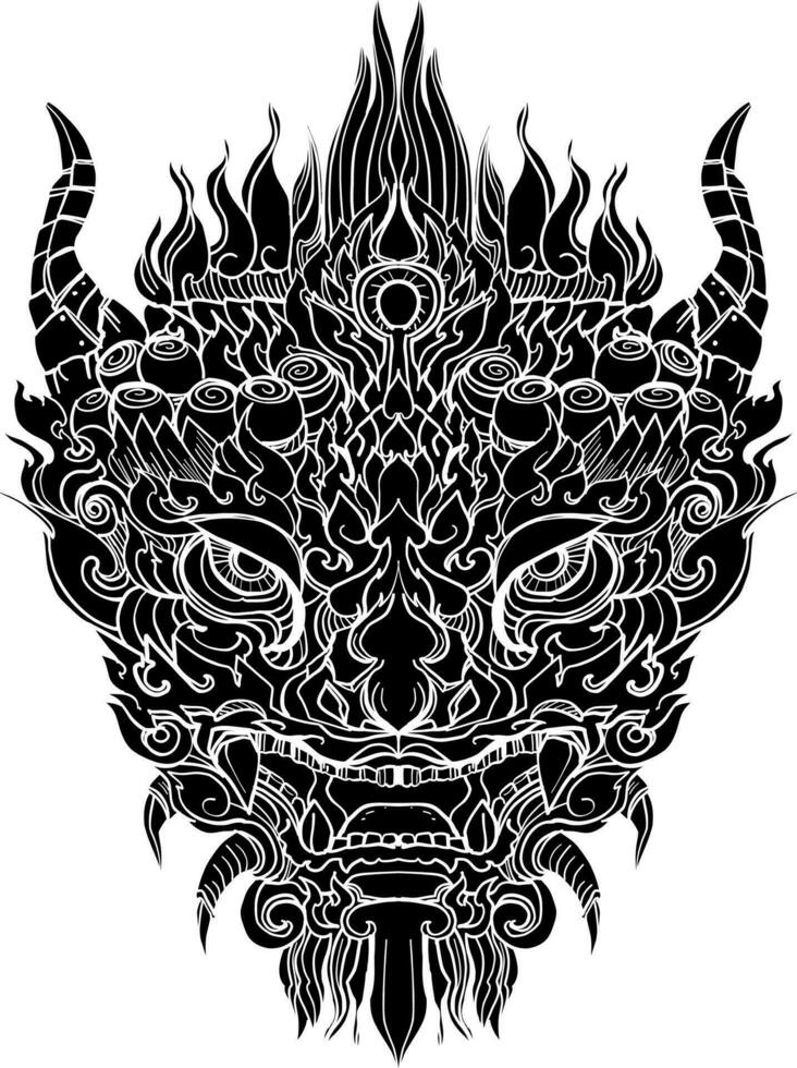 Hand drawn Face Dragon and Thai line art. Isolate on white and illustration dragon.dragon symbols, various geometric shapes. vector