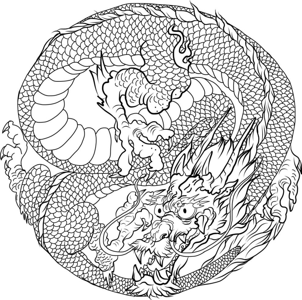 continuar en circulo tatuaje.infinito chino dragón.tradicional japonés continuar aislar en blanco antecedentes. vector