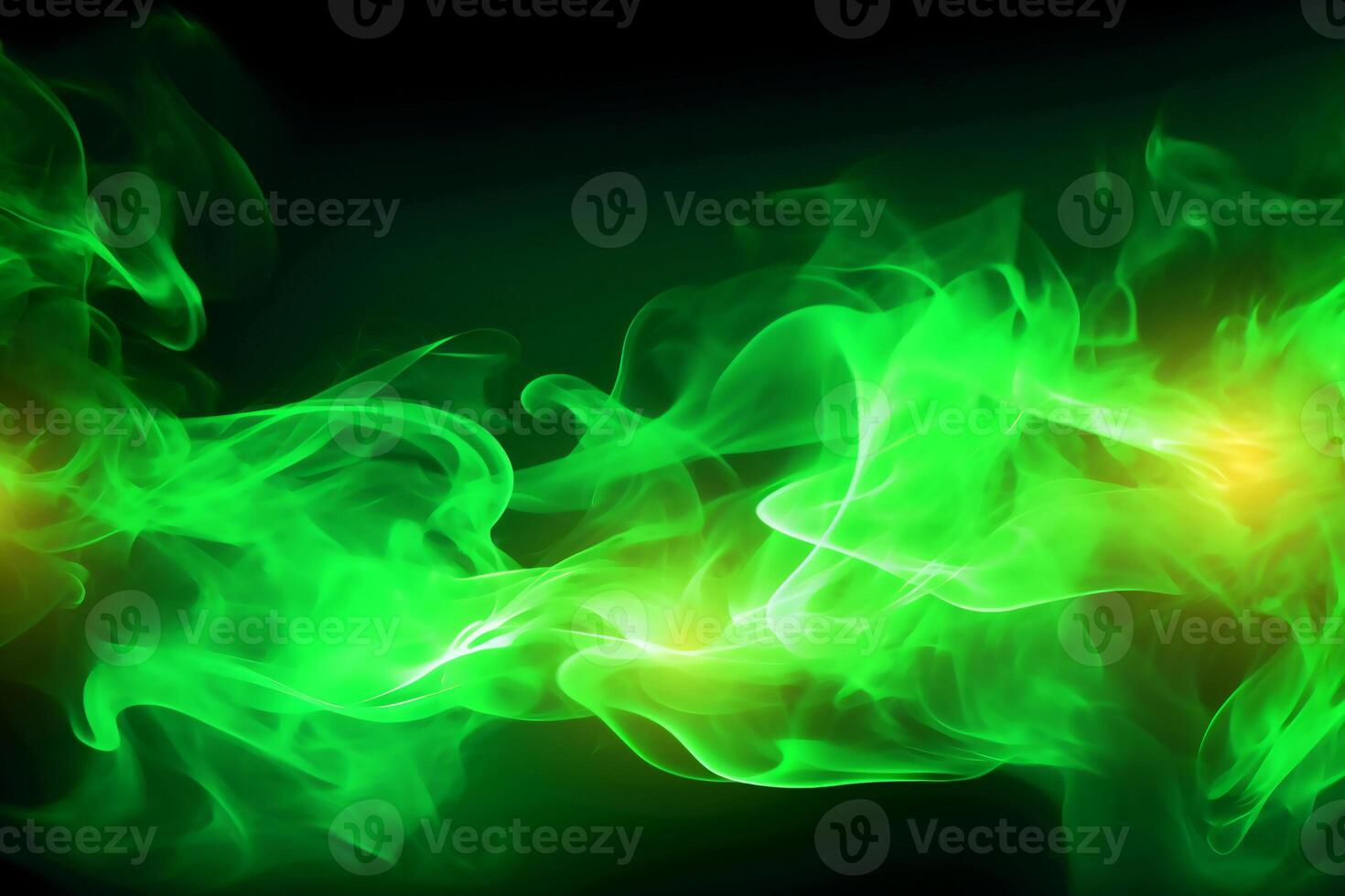 Drawn neon color green, Burning flame background material abstract hand. photo