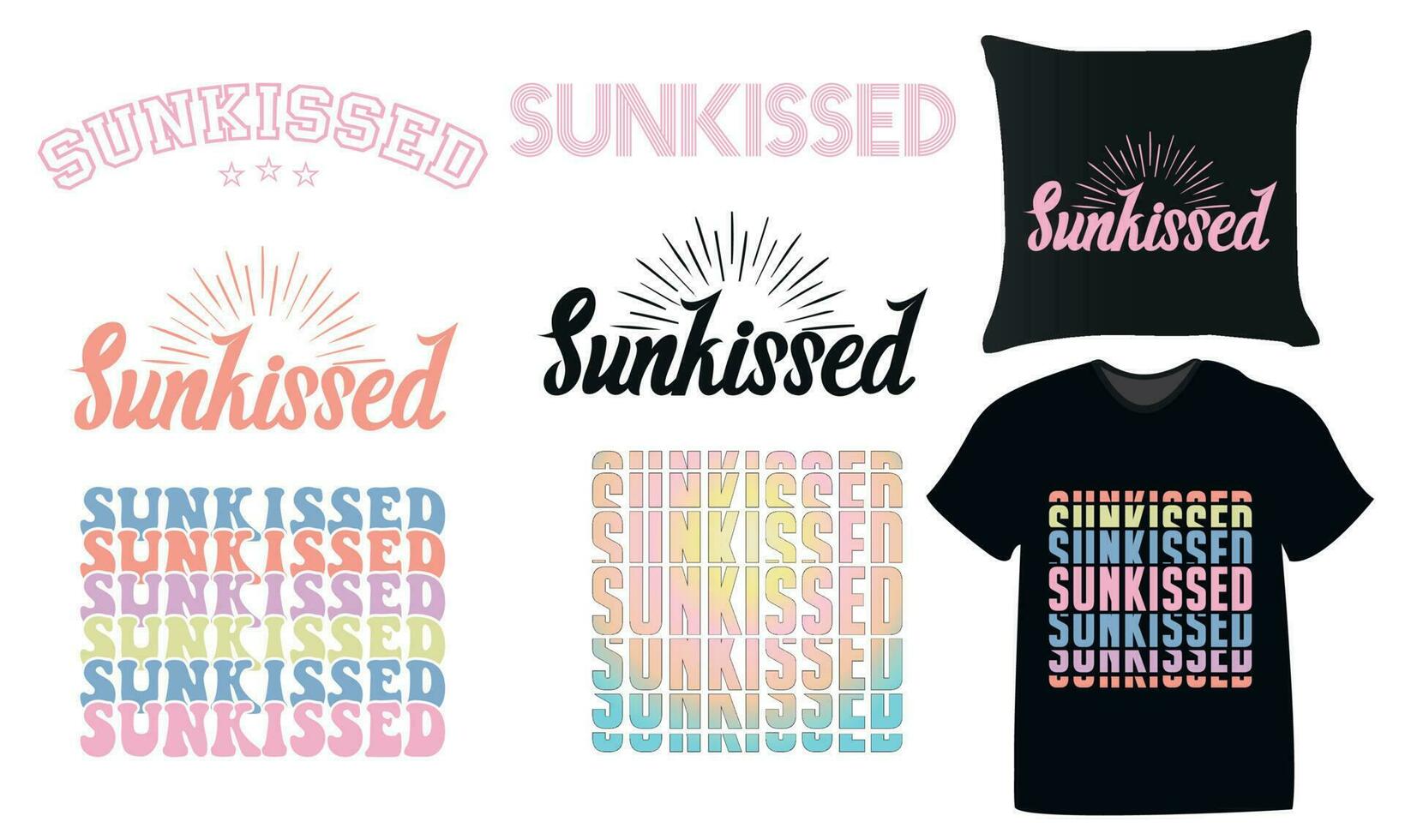 sunkissed retro sublimation summer designs bundle for t-shirts, cards, frame artwork, phone cases, bags, mugs, stickers, tumblers, print, etc. vector