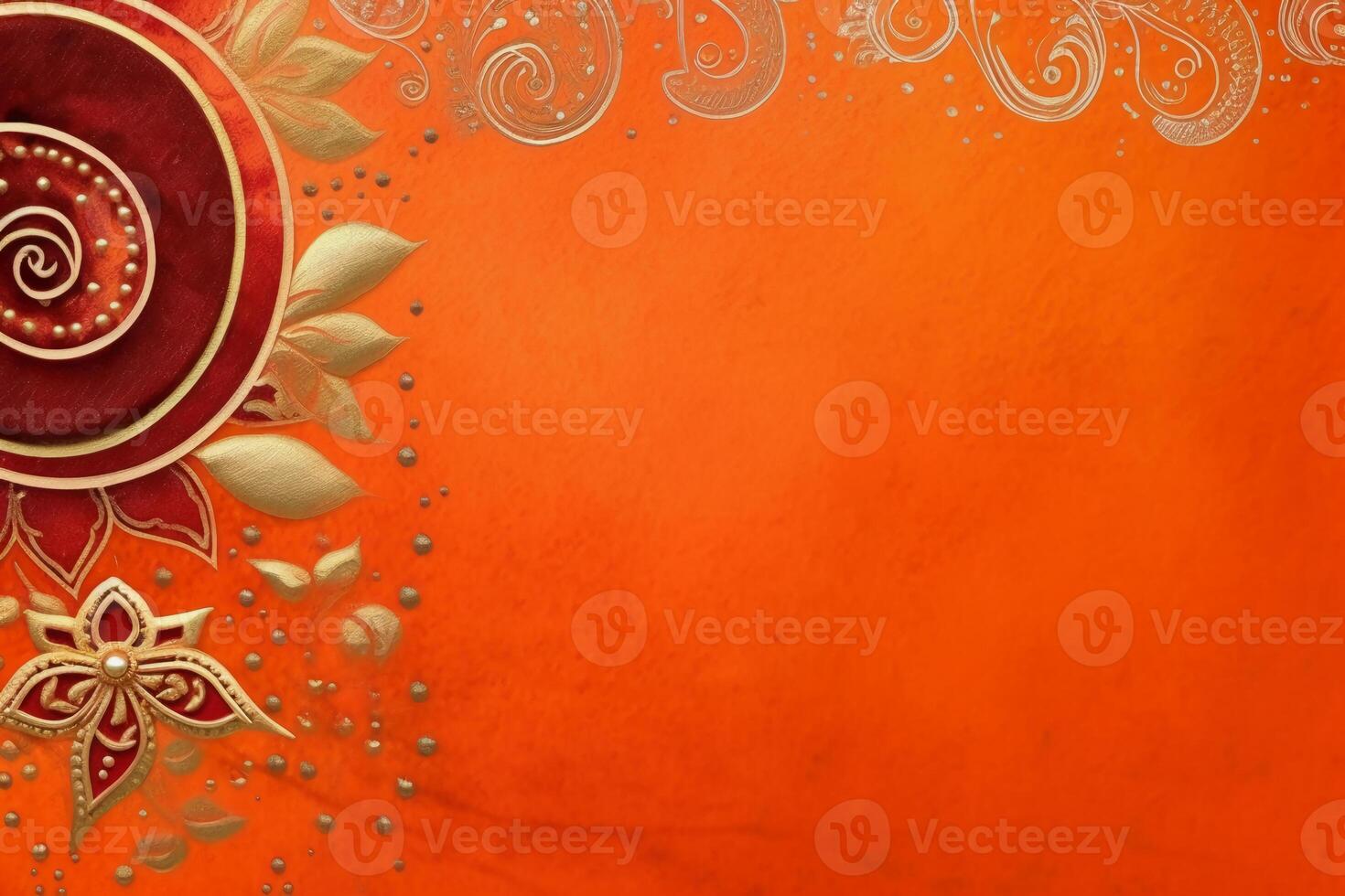 orange Pantone color background paper texture Rangoli pattern painting. photo