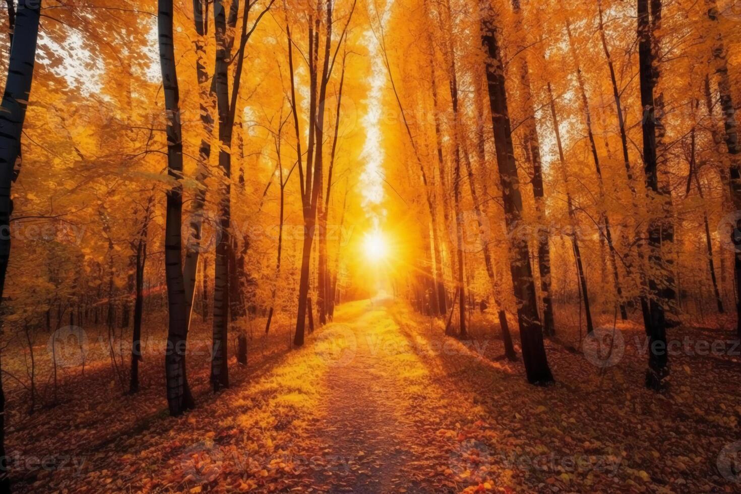 The most beautiful yellow autumn forest in the world. photo