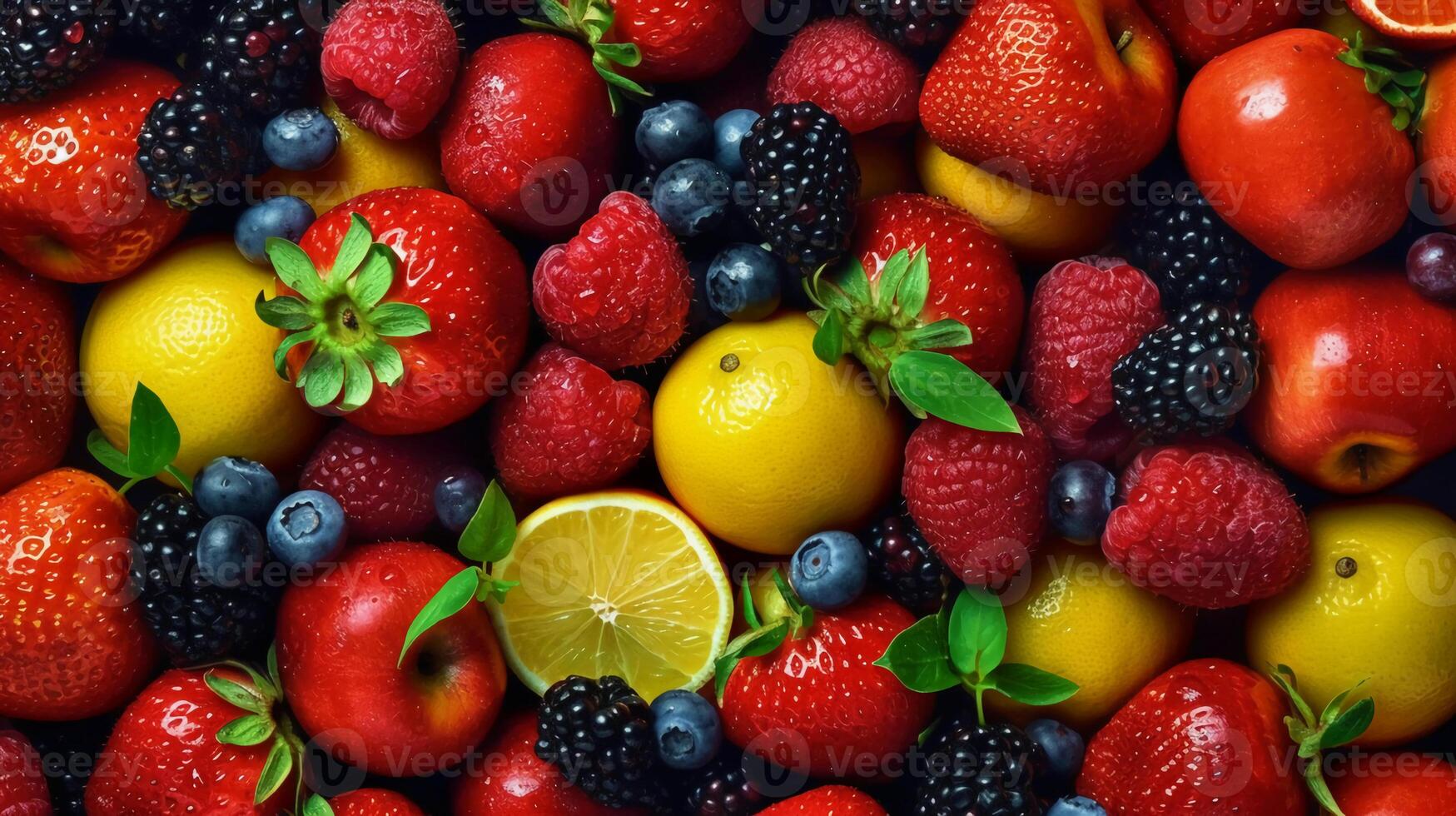 Juicy fruits top view background. photo