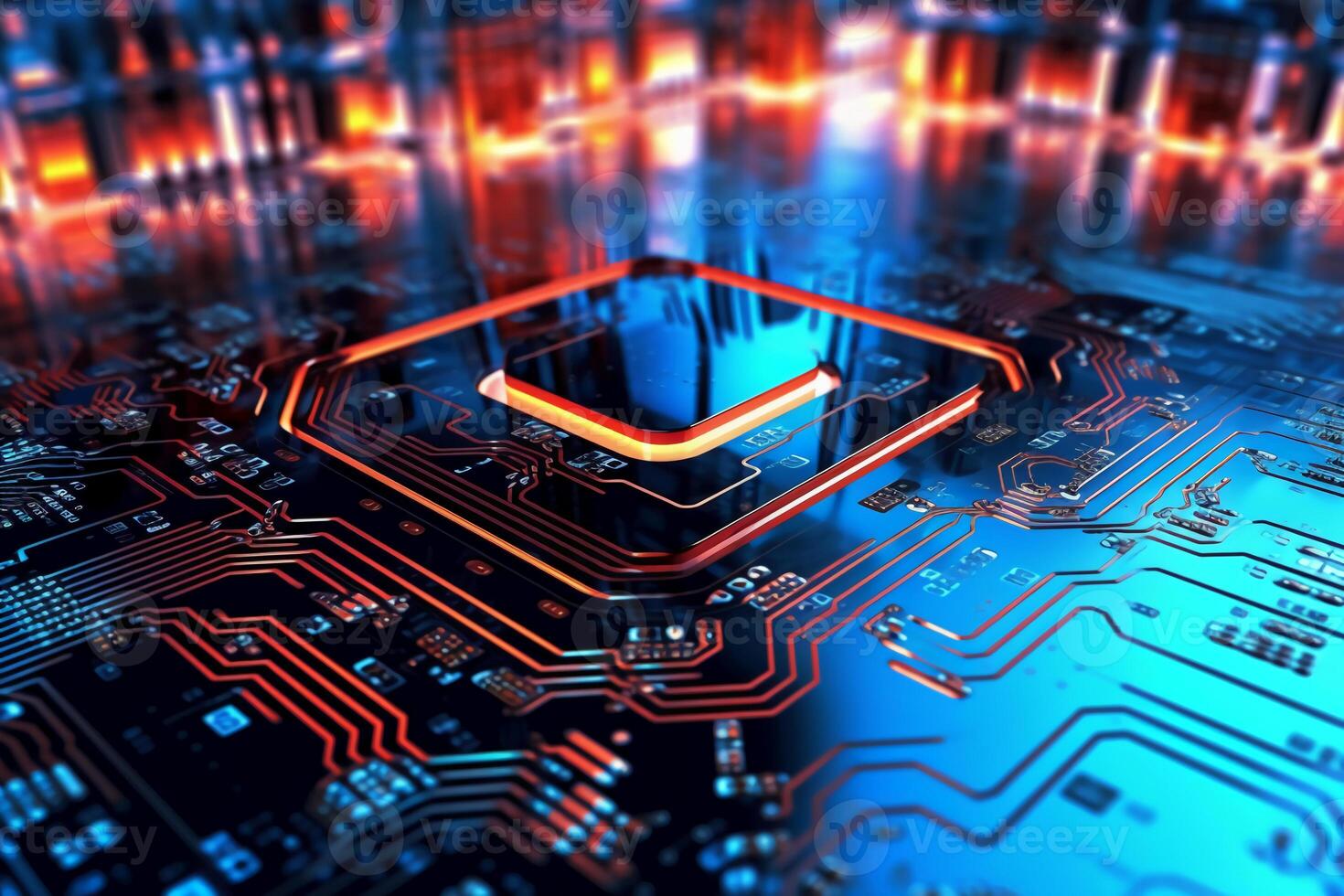 Digital technology circuit board as a futuristic and innovative background. photo
