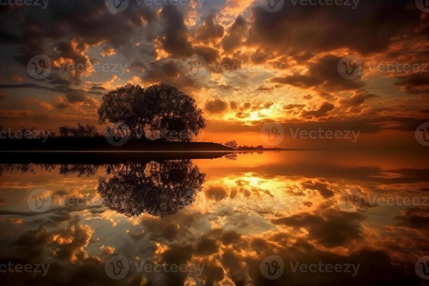 A scene in which the entire sky is reflected in the water. photo