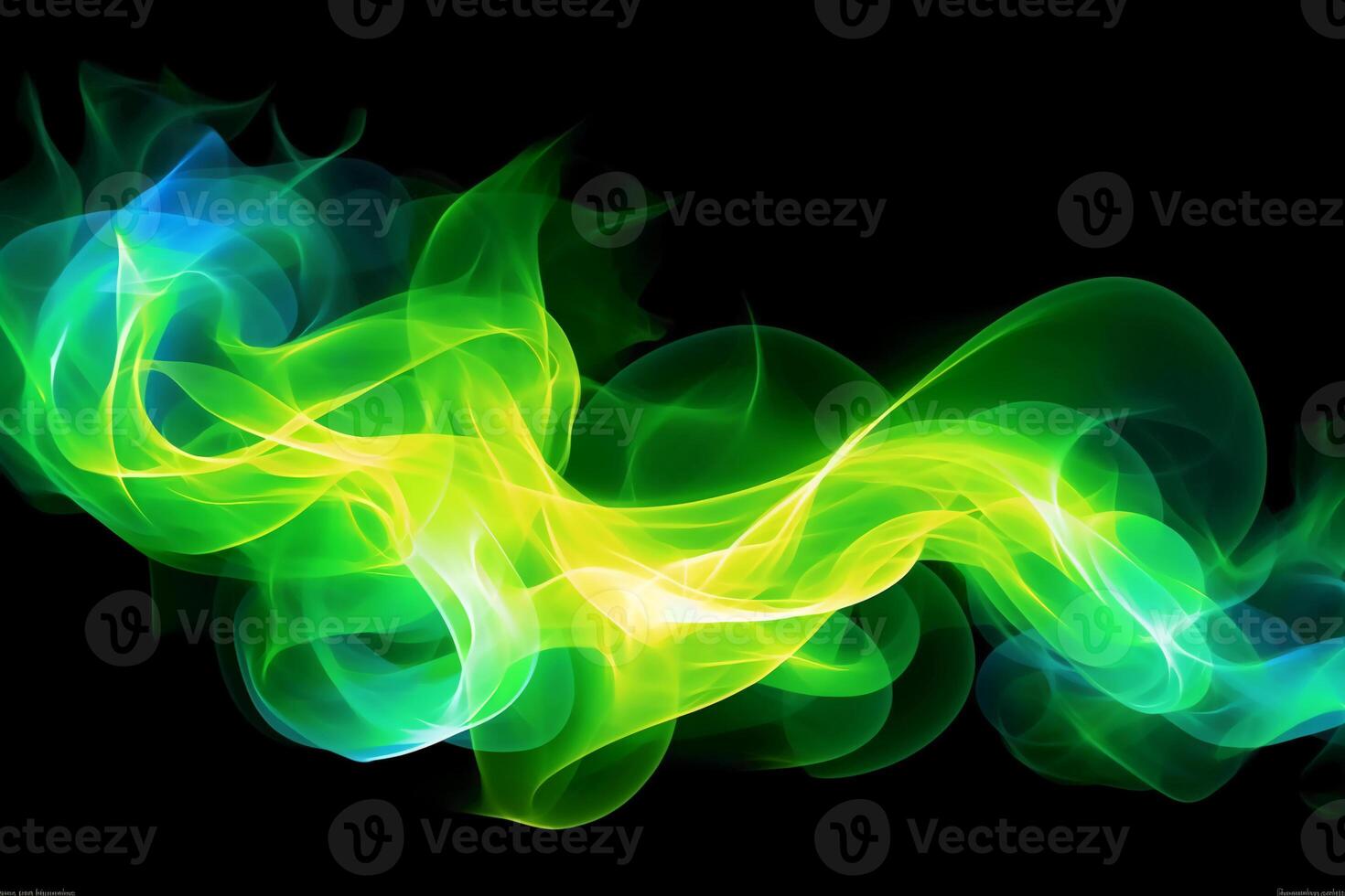 Drawn neon color green, Burning flame background material abstract hand. photo