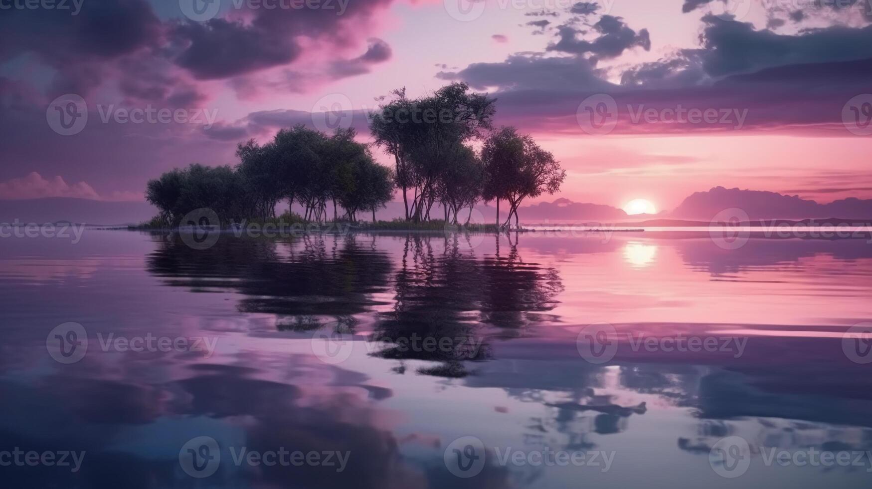 A scene in which the entire purple sky is reflected in the water. photo