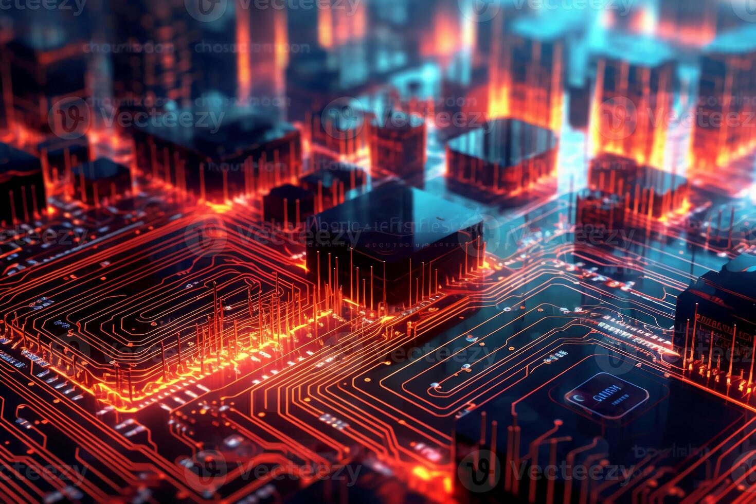 Digital technology circuit board as a futuristic and innovative background. photo