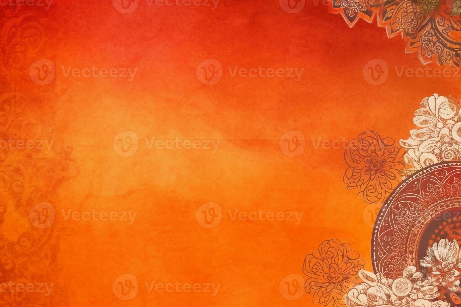 orange Pantone color background paper texture Rangoli pattern painting. photo