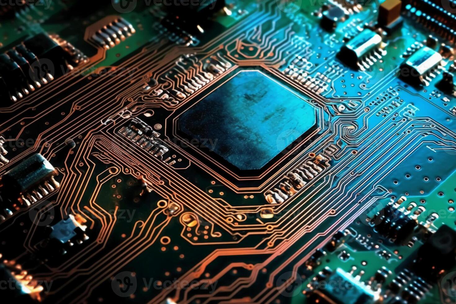 Macro photography of Electronic Circuit Board top view. photo