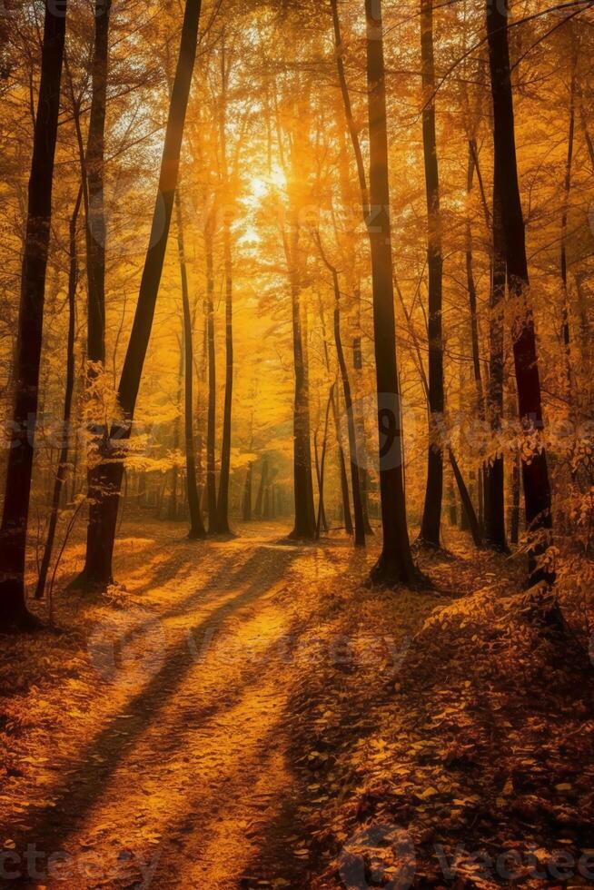 el más hermosa amarillo otoño bosque en el mundo. ai generativo foto